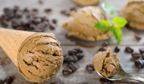 A photo of ice cream scoops made of coffee